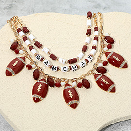 Football Charm Embellished GAMEDAY Heishi Beaded Layered Necklace