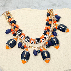 Football Charm Embellished GAMEDAY Heishi Beaded Layered Necklace