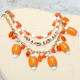 Football Charm Embellished GAMEDAY Heishi Beaded Layered Necklace