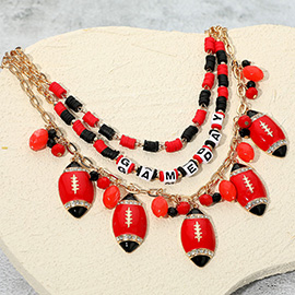 Football Charm Embellished GAMEDAY Heishi Beaded Layered Necklace