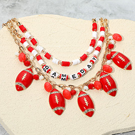 Football Charm Embellished GAMEDAY Heishi Beaded Layered Necklace
