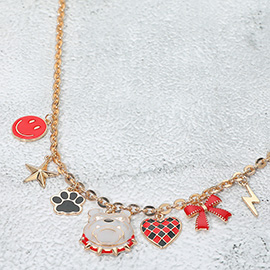 Gameday Animal Mascot Bow Star Heart Smile Face Bolt Charm Station Necklace