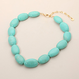 Chunky Marbled Resin Pebble Beaded Statement Necklace