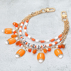 Football Charm Embellished GAMEDAY Heishi Beaded Layered Bag Charm