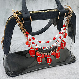 Football Charm Embellished GAMEDAY Heishi Beaded Layered Bag Charm