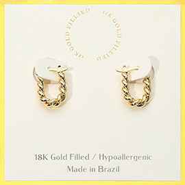 18k Gold Filled Hypoallergenic Twisted Oval Pin Catch Hoop Earrings