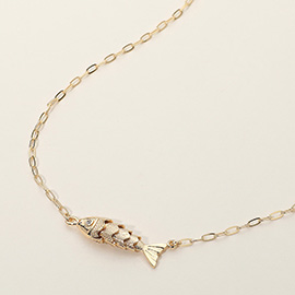 Playful Fish Pendant Paperclip Chain Necklace