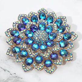 Glass Stone Embellished Flower Pin Brooch