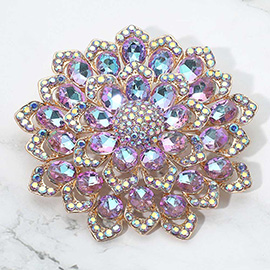 Glass Stone Embellished Flower Pin Brooch