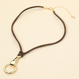 Metal Loop Horsebit Pendant Cord Necklace