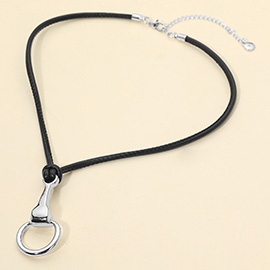 Metal Loop Horsebit Pendant Cord Necklace