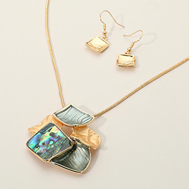 Abalone Accent Geometric Pendant Necklace