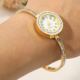 SECRET BOX_Stainless Steel Rhinestone Paved Hinged Quartz Watch
