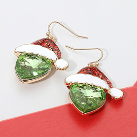 Holiday Santa Hat Gem Dangle Earrings