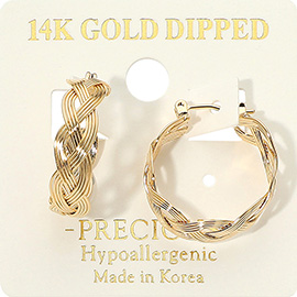 14K Gold Dipped Hypoallergenic Textured Braided Hoop Earrings