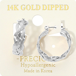 14K Gold Dipped Hypoallergenic Textured Braided Hoop Earrings