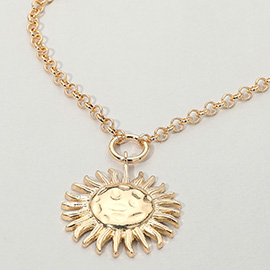 Bold Metal Radiant Sunburst Pendant Necklace