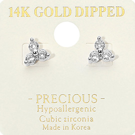 14k Gold Dipped Hypoallergenic Trip CZ Stone Stud Earrings