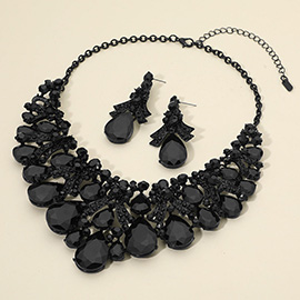 Teardrop Stone Cluster Embellished Bib Statement Evening Necklace