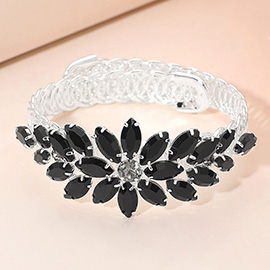 Marquise Floral Stone Cluster Adjustable Evening Bracelet