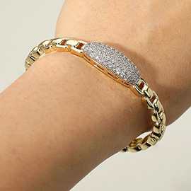 CZ Stone Paved Oval Accent Chain Link Hinged Bangle Bracelet