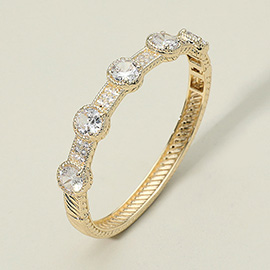 Round CZ Stone Accent Metal Rope Hinged Bangle Bracelet
