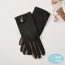 Two Tone Bow Accent Smart Touch Gloves