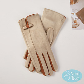 Two Tone Bow Accent Smart Touch Gloves