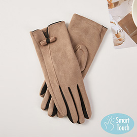Two Tone Bow Accent Smart Touch Gloves