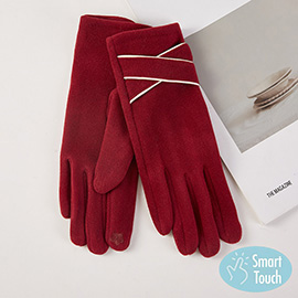 Two Tone Crisscross Accent Smart Touch Gloves