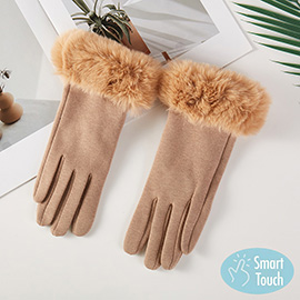 Faux Fur Plush Cuff Smart Touch Gloves