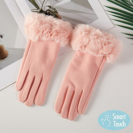 Faux Fur Plush Cuff Smart Touch Gloves