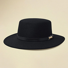Faux Leather Band Accent Wide Brim Felt Hat