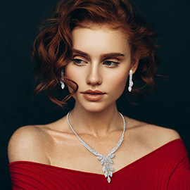 Rhinestone Paved Marquise Leaf Drop Necklace