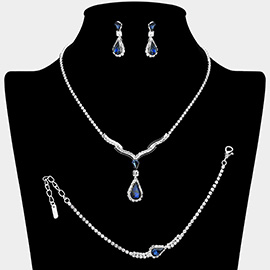 Teardrop Stone Pendant Accent Rhinestone Paved Jewelry Set