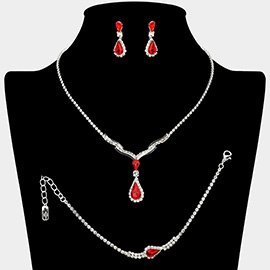 Teardrop Stone Pendant Accent Rhinestone Paved Jewelry Set