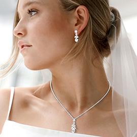 Teardrop Marquise CZ Stone Cluster Accent Rhinestone Paved Necklace