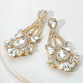 Teardrop Stone Cluster Statement Evening Earrings