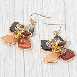 Gemstone Accent Resin Petal Flower Dangle Earrings