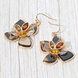 Gemstone Accent Resin Petal Flower Dangle Earrings