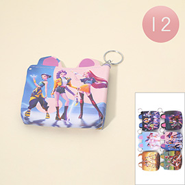 12PCS - Huntrix Anime Character Printed Keyring Small Pouch Bags / Coin Purses