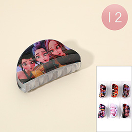 12PCS - Huntrix Anime Character Printed Half Moon Hair Claw Clips