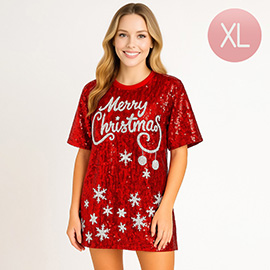 Sequin MERRY CHRISTMAS Snowflake Holiday Long Party Shirt