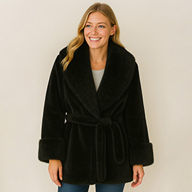 Luxury Faux Fur Belted Coat