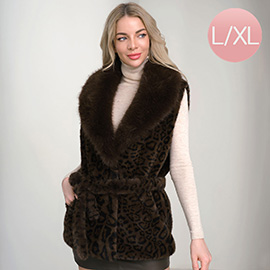 Faux Fur Wide Collar Belted Vest