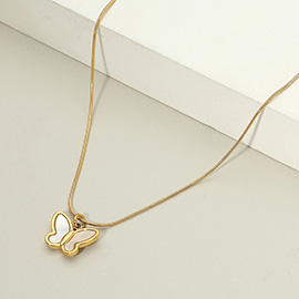 18K Gold Dipped Stainless Steel Mother of Pearl Butterfly Pendant Necklace