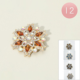 12PCS - Rhinestone Embellished Floral Brooches