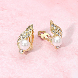 Rhinestone Paved Pearl Clip On Earrings