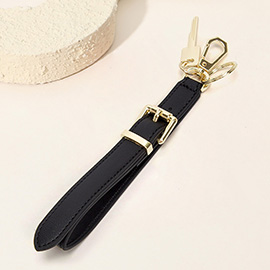 Faux Leather Key Accent Belt Wristlet Keychain Strap Bag Charm