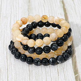 4PCS - Marbled Beaded Stretch Multi Layered Bracelets